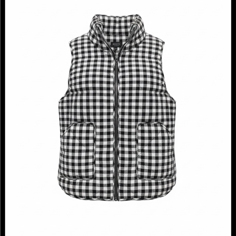 Bajee Black and White Gingham Checkered Puffer Vest 100% Cotton Women’s Large
